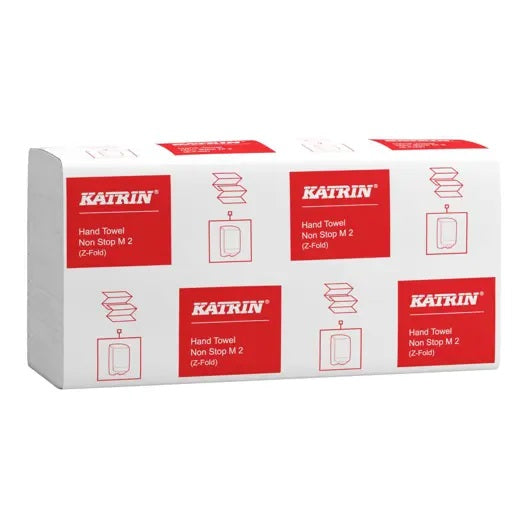 Håndklædeark Katrin Non-Stop Z-Fold 2-lag L24xB20.3xD8cm Nyfiber Hvid,15 pk x 200 ark/sæk
