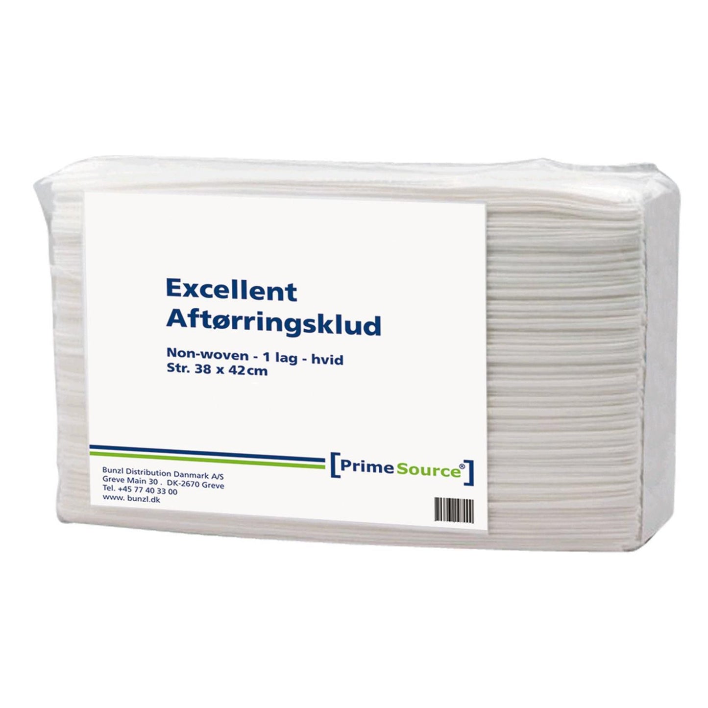 Aftørringsklud Prime Source Excellent Alt-i-En 1-lag L350xB420mm Non-Wowen Hvid,5 pk x 80 ark/krt