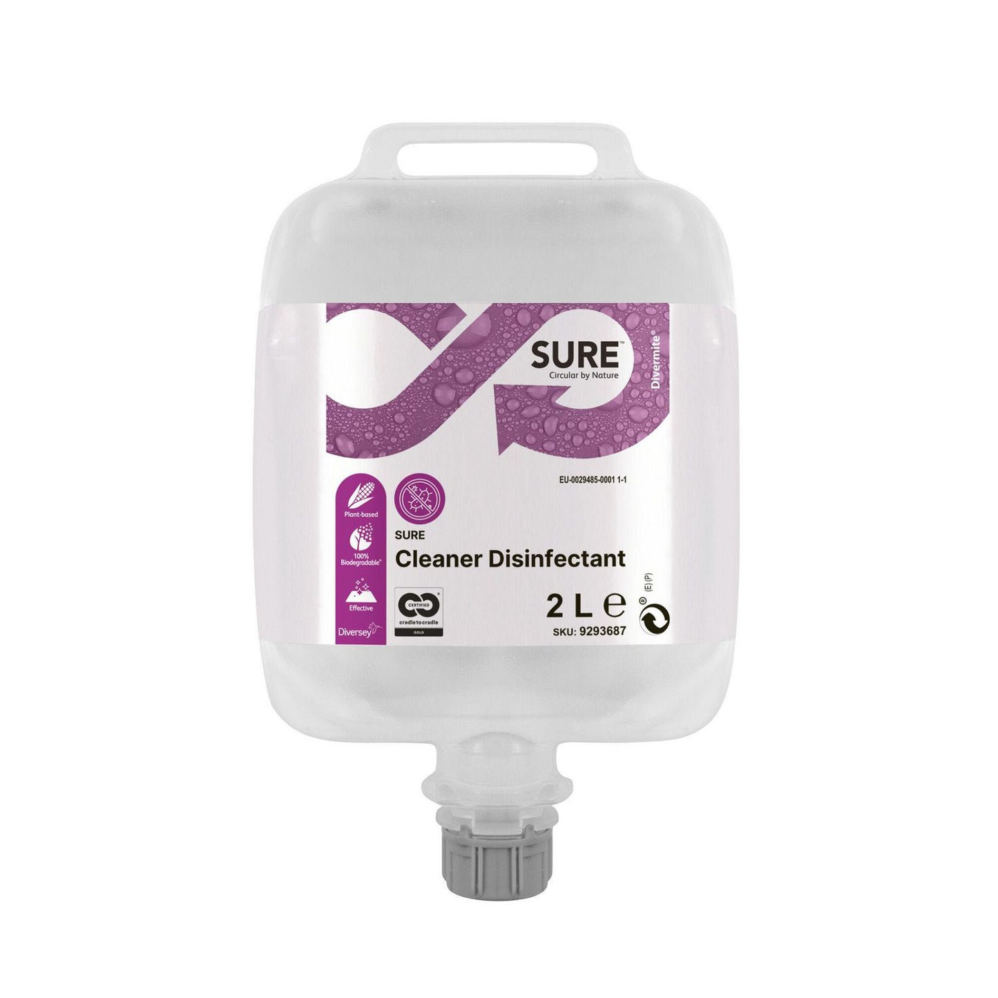 Rengøring/Desinfektion Sure Cleaner Desinfectant 2ltr uden Farve/Parfume Gul,3 dnk/krt