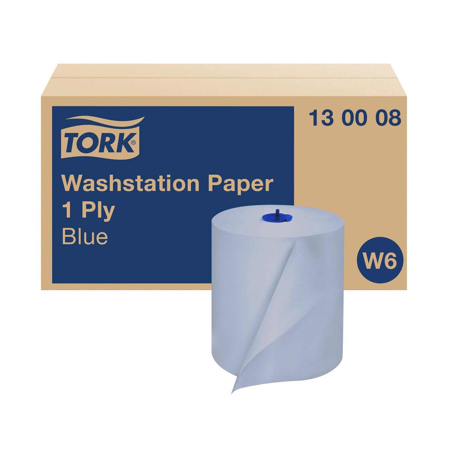 Håndklæderulle Tork Washstation W6 1-lags Ø19xB19.5cmxL250m m/Hylse Nyfiber Blå,6 rl/krt