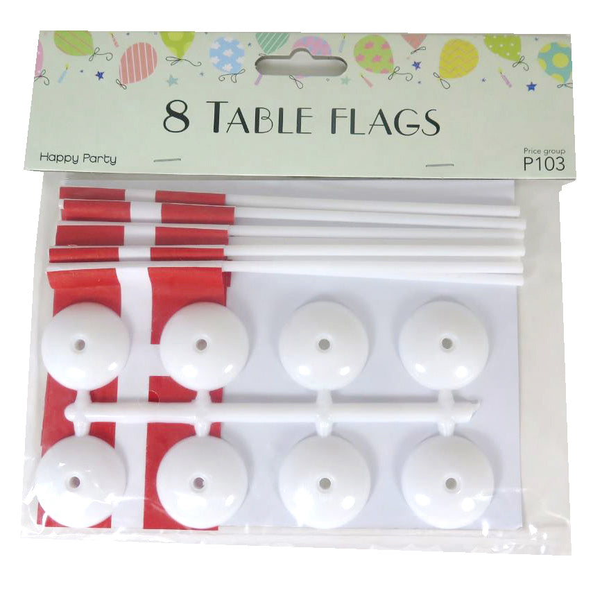 Flag Bordflag på fod Dannebrog 15.5x8cm Papir/Plast Rød/Hvid,8 stk/ps