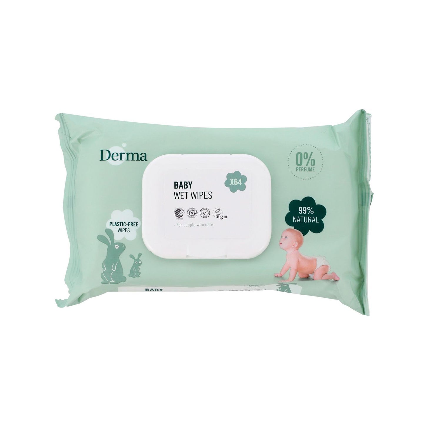 Derma Baby Wet Wipes – Vådservietter 64 stk. – Svanemærket & Allergimærket uden Parfume
