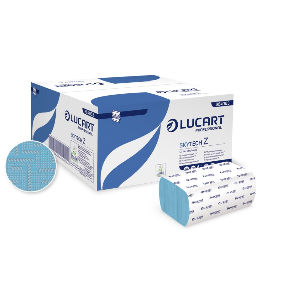 Håndklædeark Lucart Z-Fold 2-lag L20xB24xD8cm Blå,15 pk x 200 stk/krt