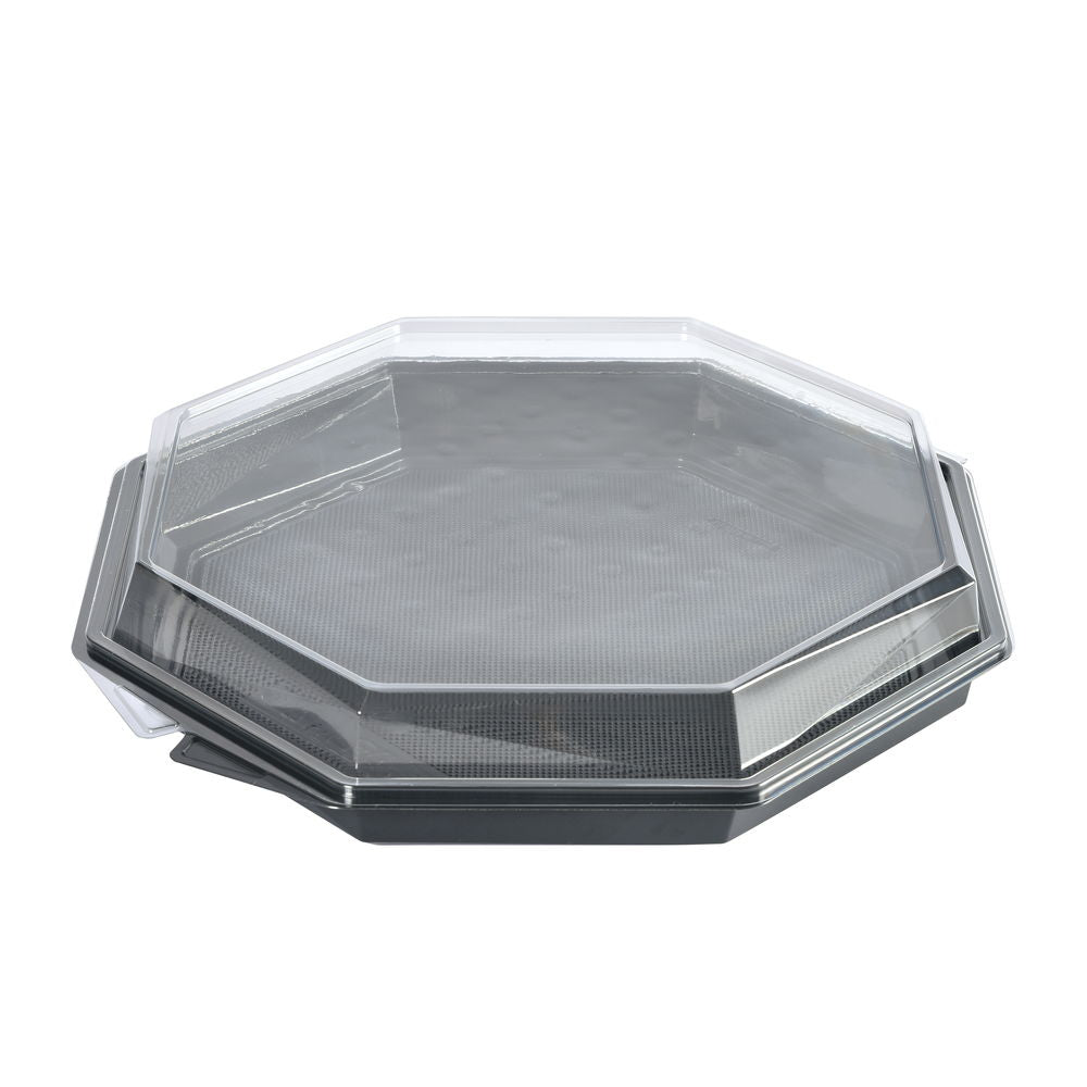 Plastbakke, Octaview 1869 ml, sort, APET, med hængslet låg, (96 stk/krt)