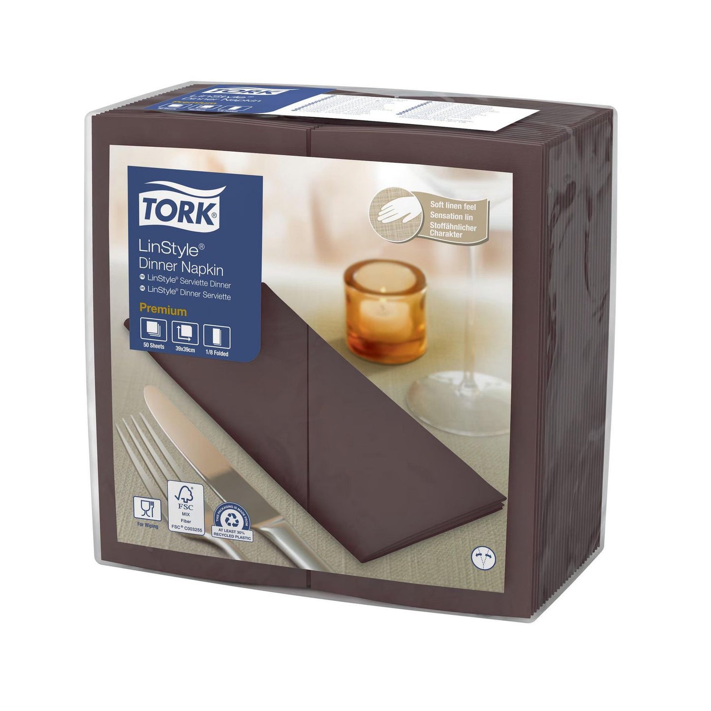 Serviet Tork Linstyle 39x39cm Kakao Brun,14 pk x 50 stk/krt
