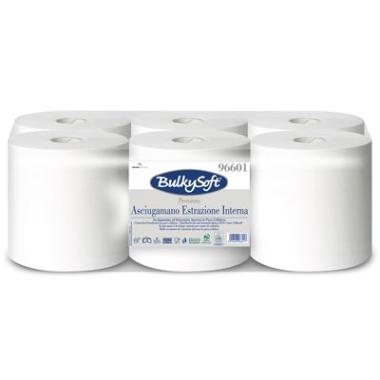 Håndklæderulle Bulkysoft Ø20xH19cmL150m 2-lags Ecolabel med Hylse Hvid,6 rl/sæk