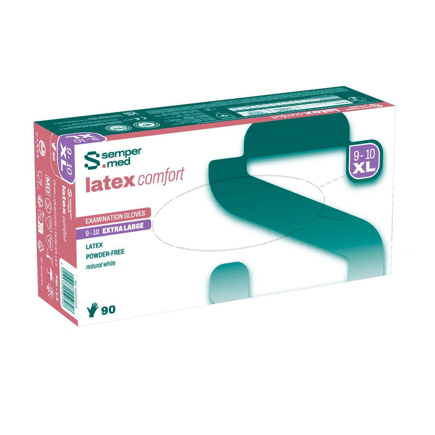 Handske Engangs Sempermed Comfort str XL Latex uden Pudder Hvid AQL 1.5,90 stk/pk
