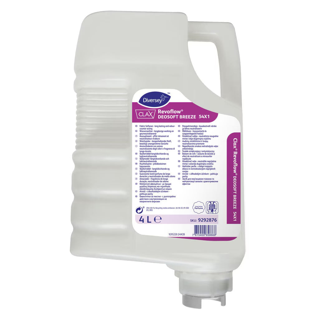 Tøjvask Skyllemiddel Clax Revoflow Deosoft Breeze 54X1 4ltr m. Parfume u. Farve,4 ltr/dnk