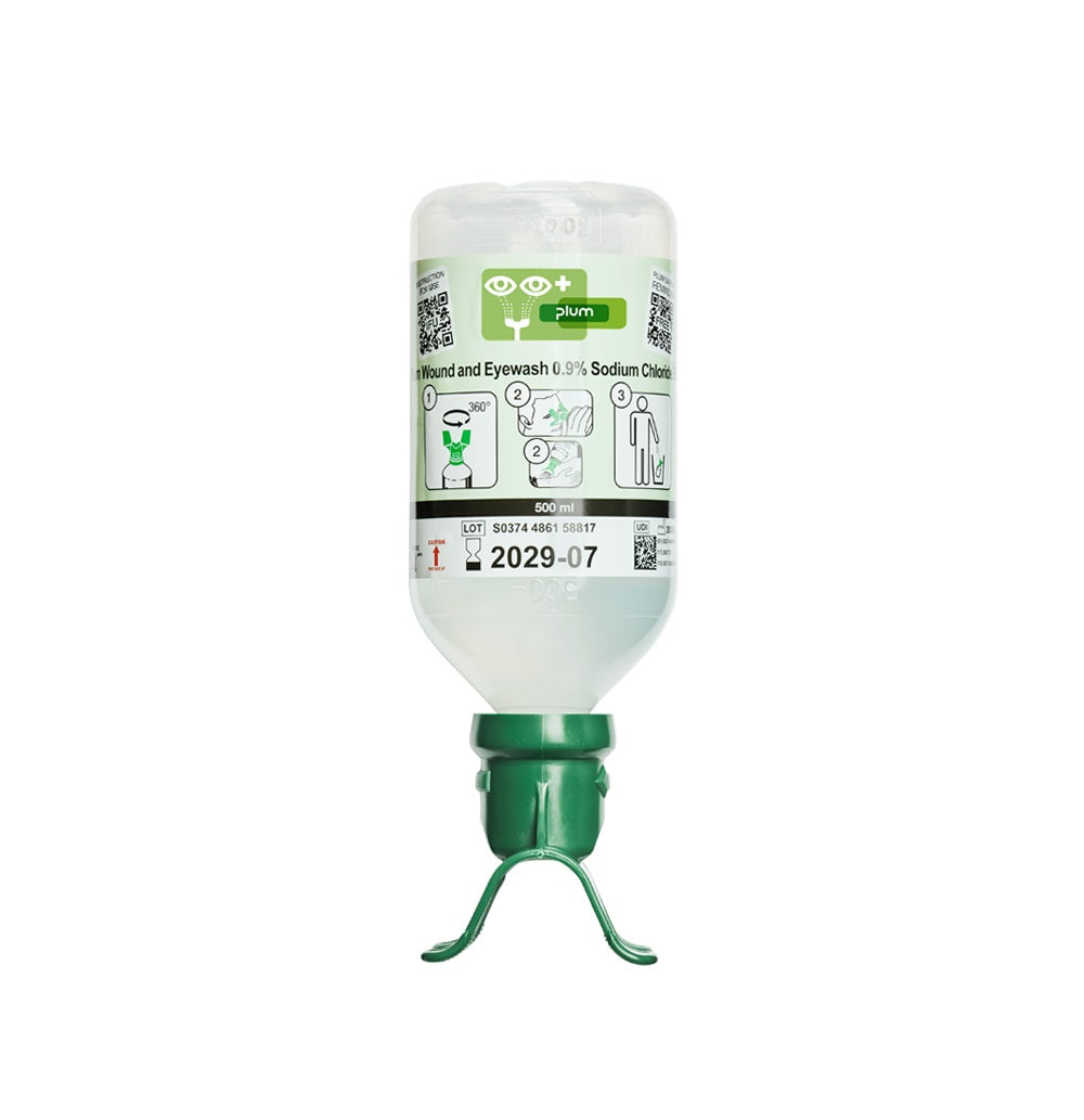 Øjenskyl Plum Wound and Eyewash 0.9% Sodium Chloride 500ml med DUO øjenkop,500 ml/stk