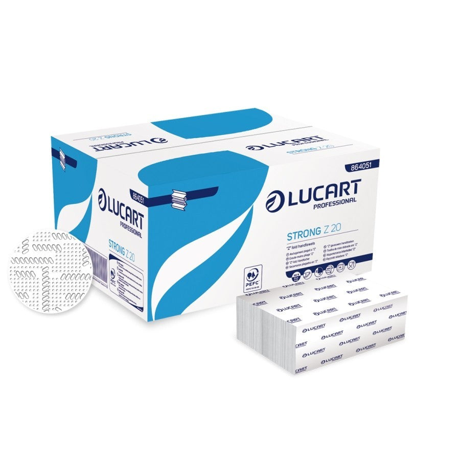 Håndklædeark Lucart Z20 Z-Fold 2-lag L24xB20xD8cm Nyfiber Hvid,15 pk x 200 stk/krt