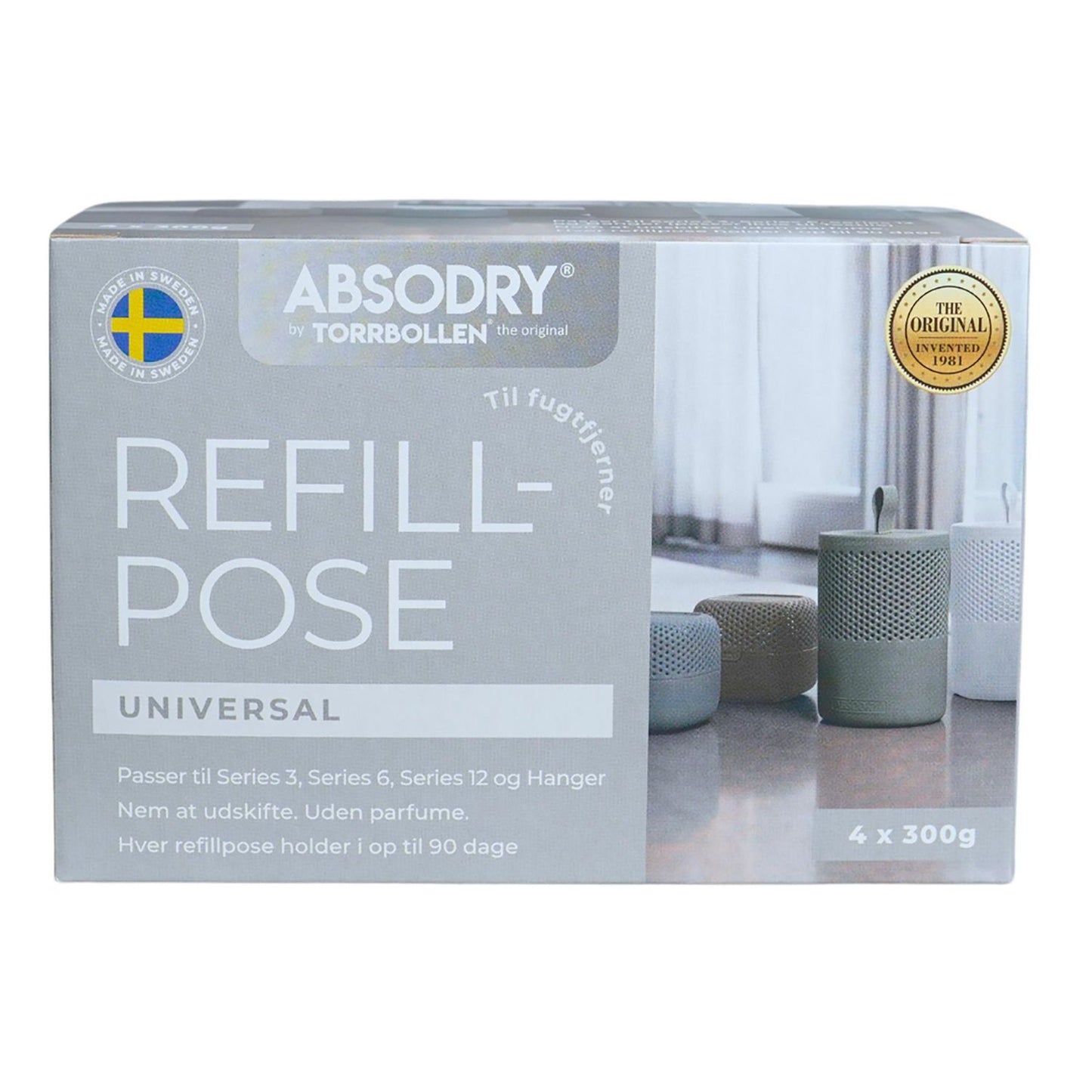 Fugtfjerner Refill poser 300g uden Parfume til Absodry Duo Family S3/S6/S13,4 stk x 300 g/pk