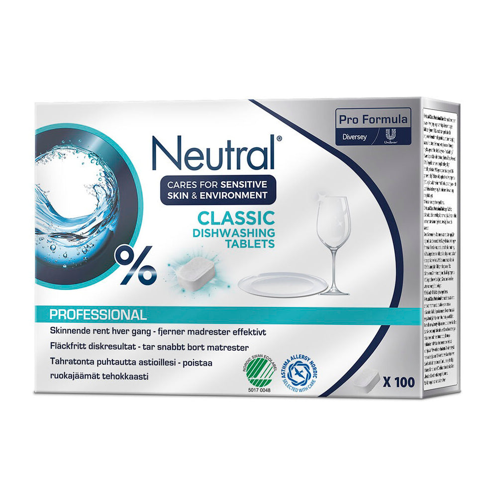 Maskinopvask Tabs Neutral Professional Classic 100stk Svanemærket/Allergimærket,5 bk x 100 stk/krt