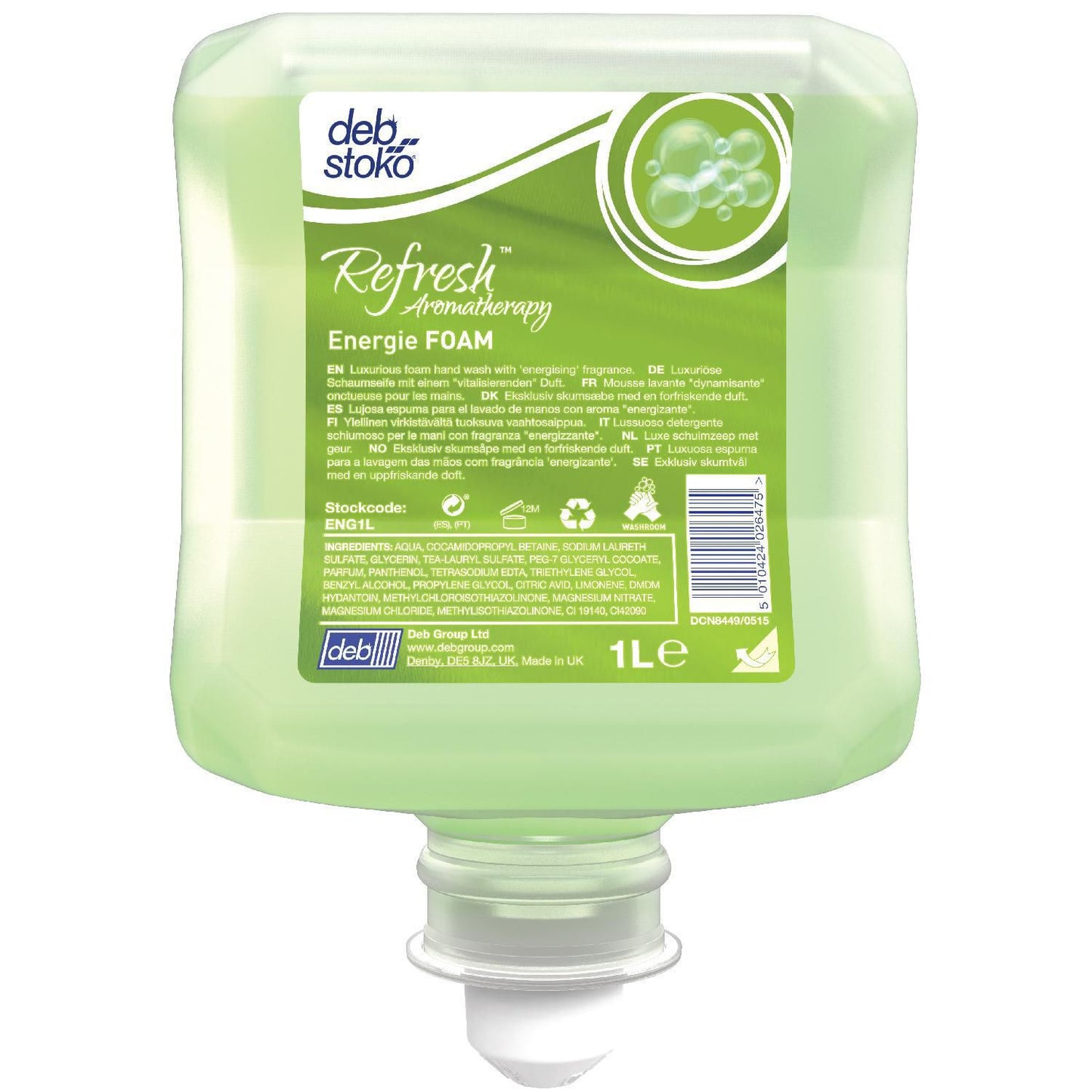Skumsæbe Refresh Energie FOAM med Farve/Parfume til Dispenser 1 ltr Grøn,6 fl x 1 ltr/krt