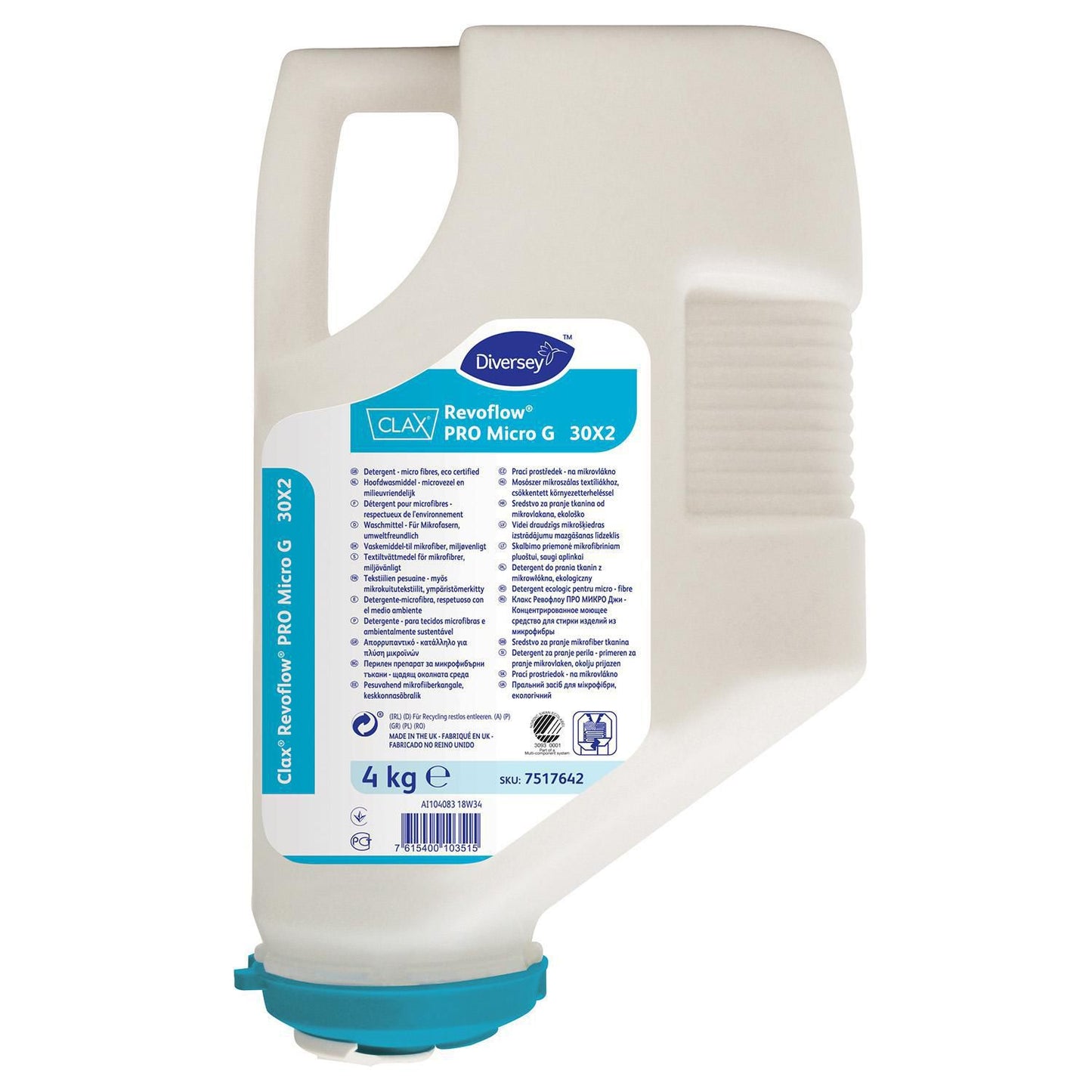 Vaskepulver CLAX RevoFlow ProMicro G uden Parfume/Blegemiddel/Optisk hvid 4 kg,3 dnk x 4 kg/krt