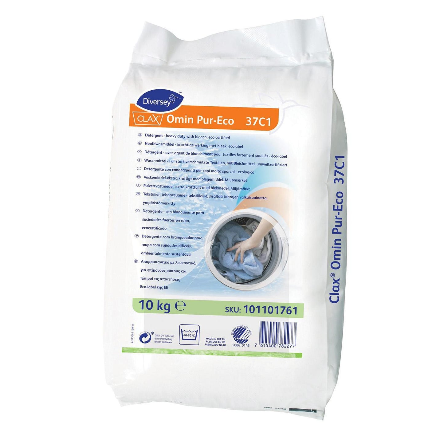 Vaskepulver Clax Omin Pur-Eco 37C1 10kg uden Parfume med Blegemiddel/Enzymer,10 kg/sack