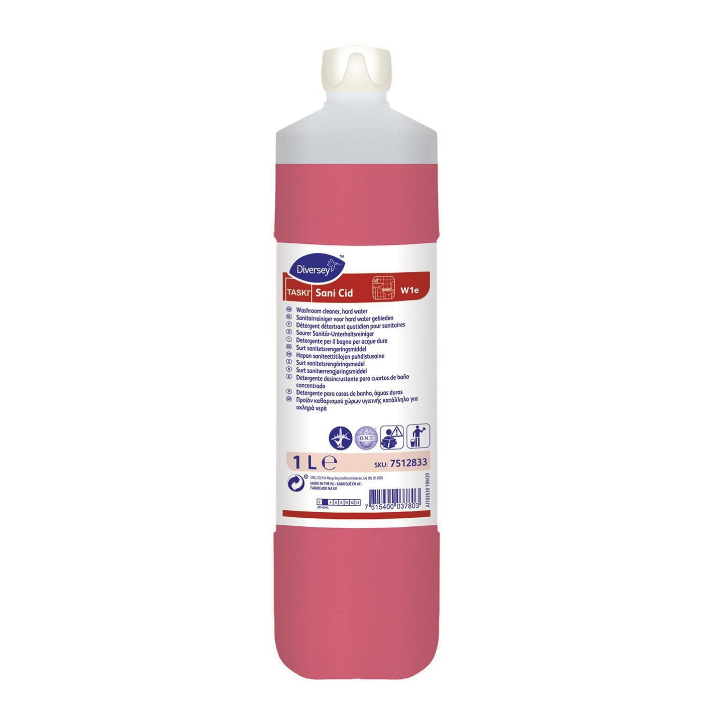 Sanitetsrengøring Sani Cid W1e Surt med Farve/Parfume 1 ltr Rød,6 fl x 1 ltr/krt