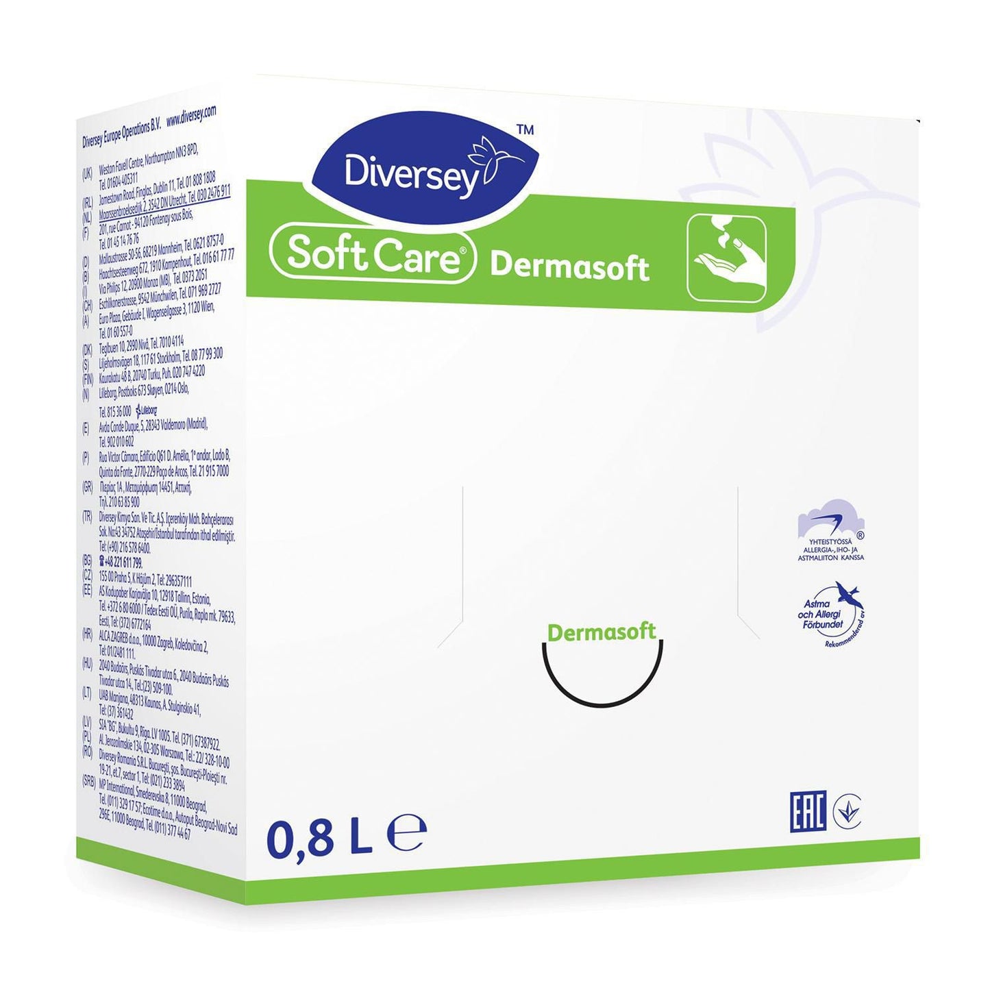 Hudcreme Soft Care Dermasoft 800ml Allergimærket u Parf Bag-in-box t efter arb.,6 x 800 Ml/krt