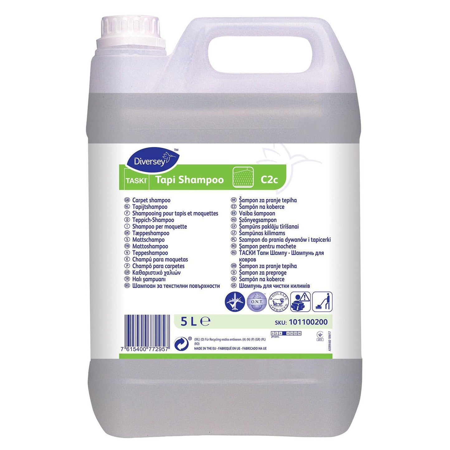 Tæpperens Flydende Taski Tapi Shampoo 5ltr med Parfume/Lugtfjerner Tæppeshampoo,2 dnk x 5 ltr/krt