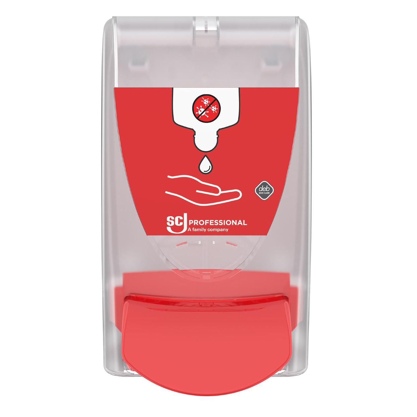 Dispenser SCJP Sanitise Manuel gennemsigtig/rød til 1ltr patron,stk