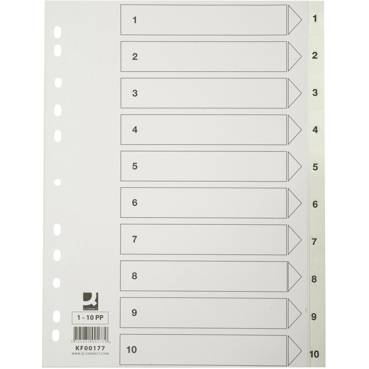 Q-connect register i A4 1-10 i plast i farven hvid