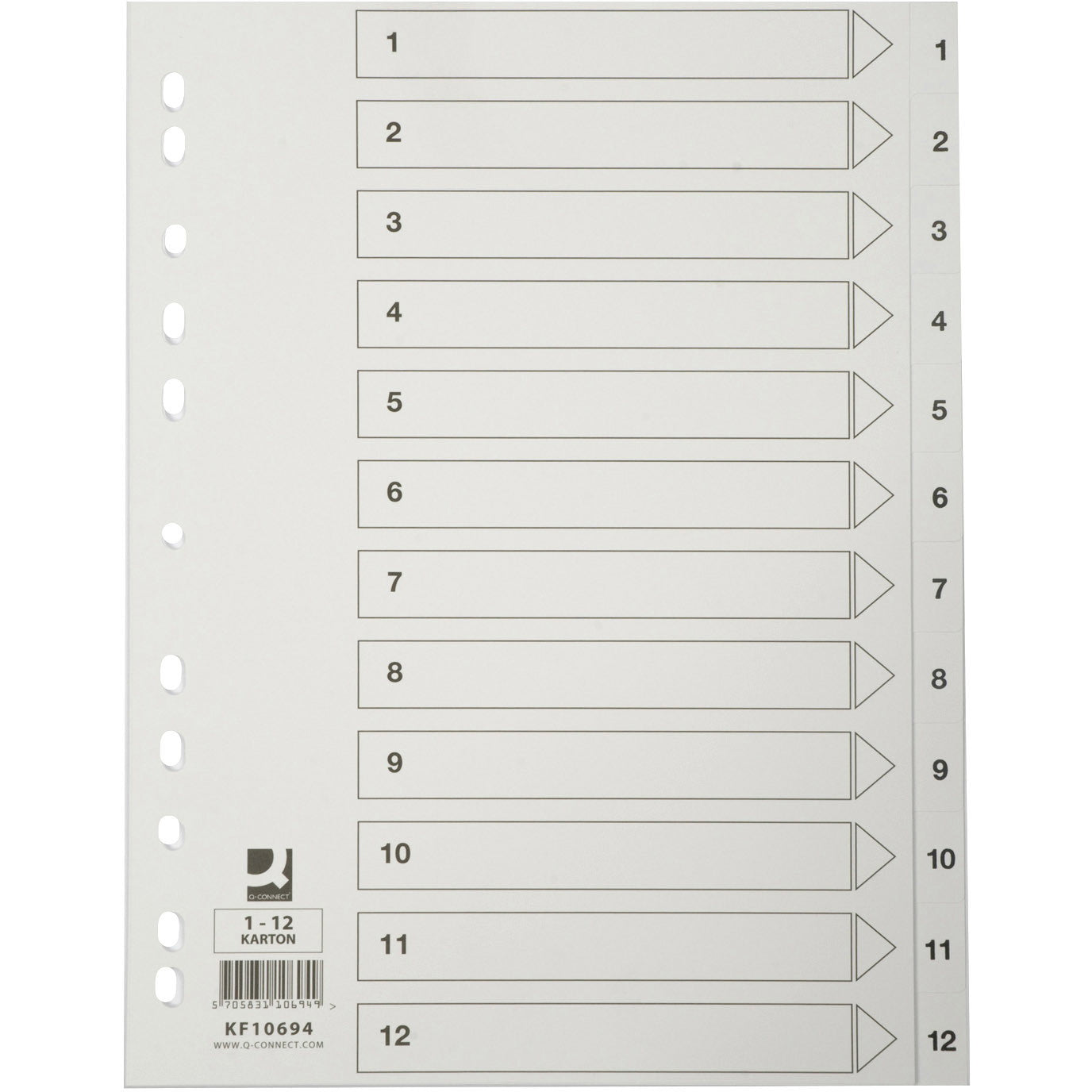 Q-connect register i A4 1-12 i karton i farven hvid