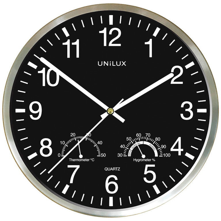 Unilux Wetty Ø30 cm vægur sølv/sort