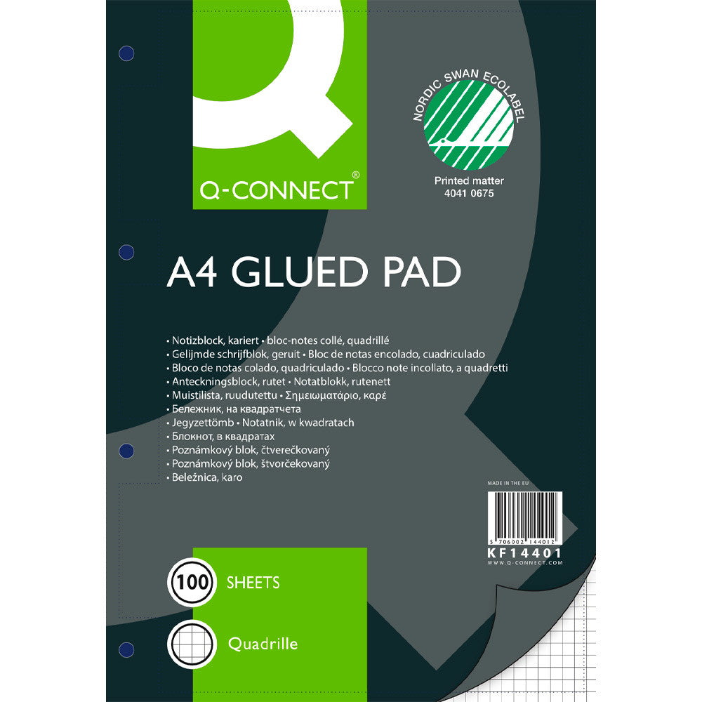 Q-connect standardblokke 60g A4 kvadreret 4 huller