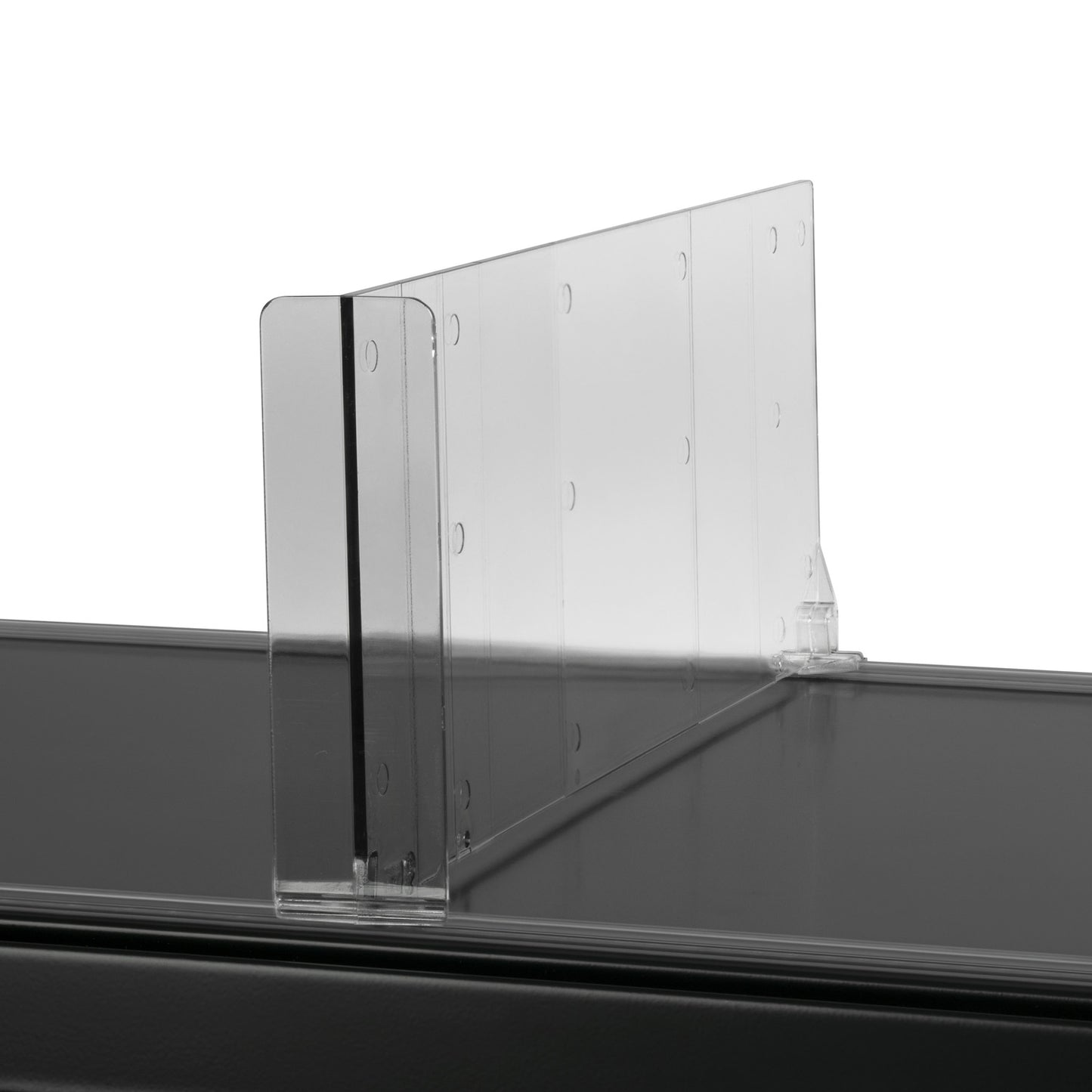 Hyldedeler lineær m/varestopper midt 435x120mm glasklar