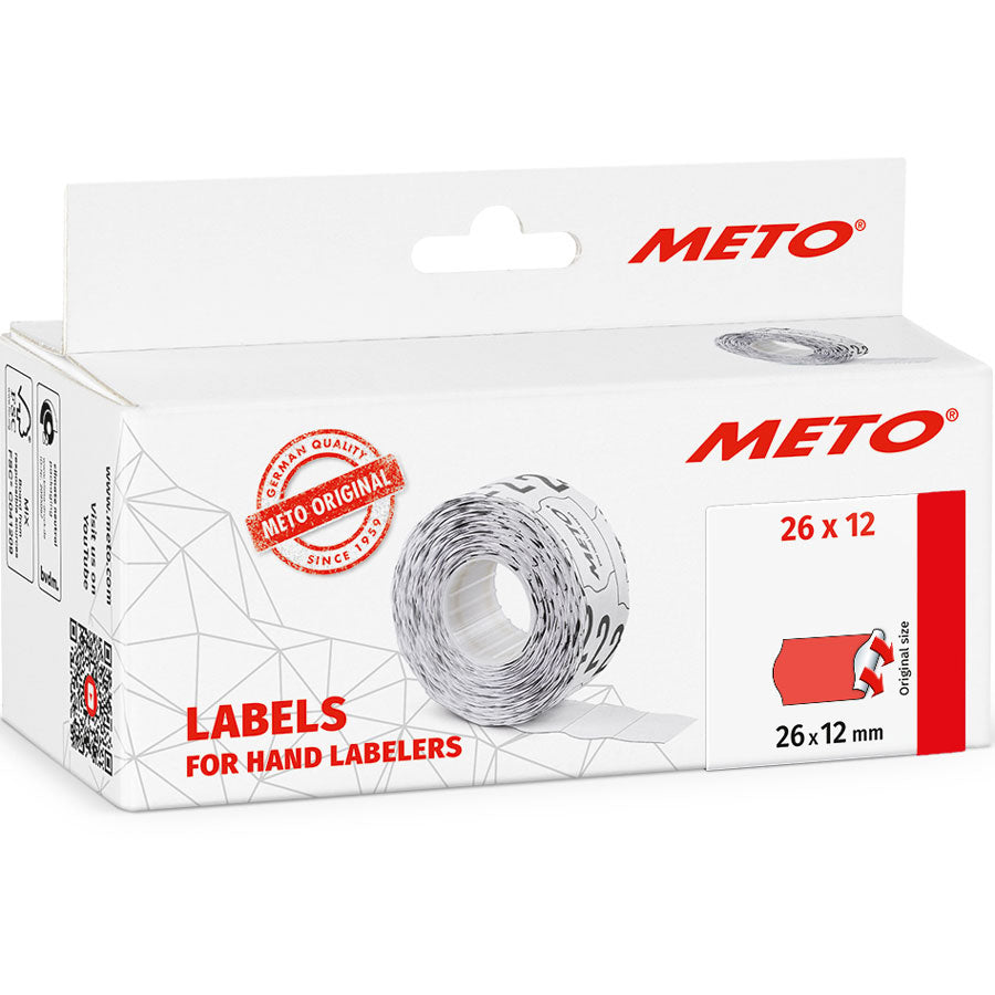 Meto permanente prisetiketter 26x12mm neonrød 6rl