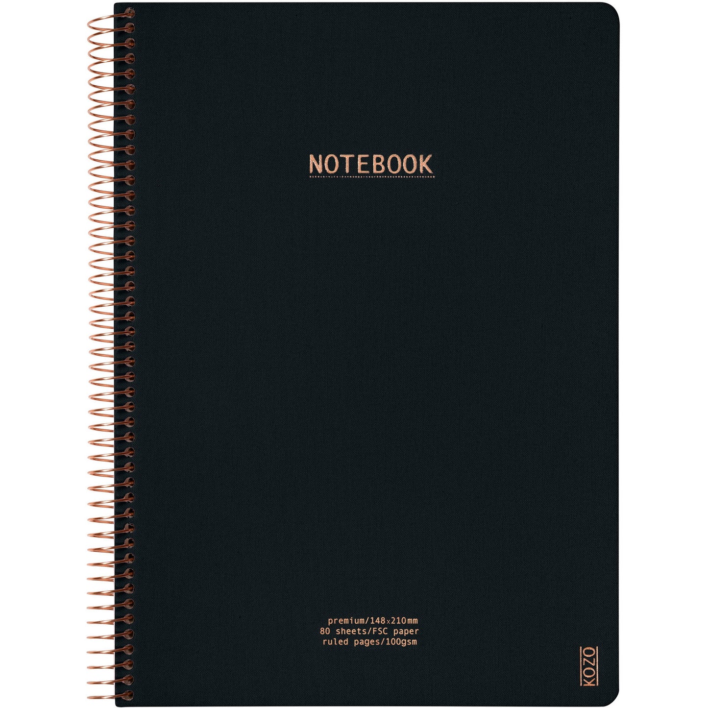 Kozo Premium notesbog 100g A5 linjeret sort