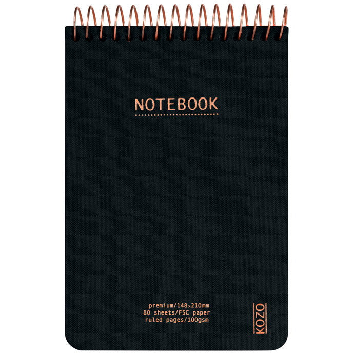 Kozo Premium notesbog 100g A6 linjeret sort