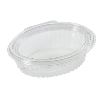 Salatbakke Clearshow 250 ml 150x112x45 mm oval hængslet låg RPET Klar,50 stk/ps