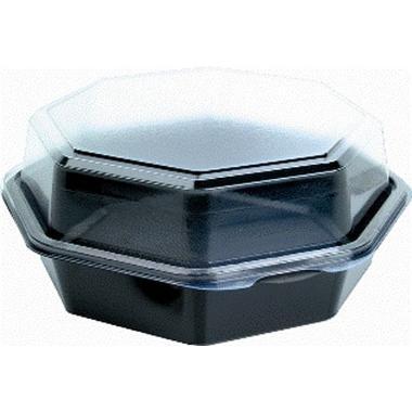 Plastbakke, Octaview 640 ml, sort, PS, med hængslet låg, (270 stk/krt)
