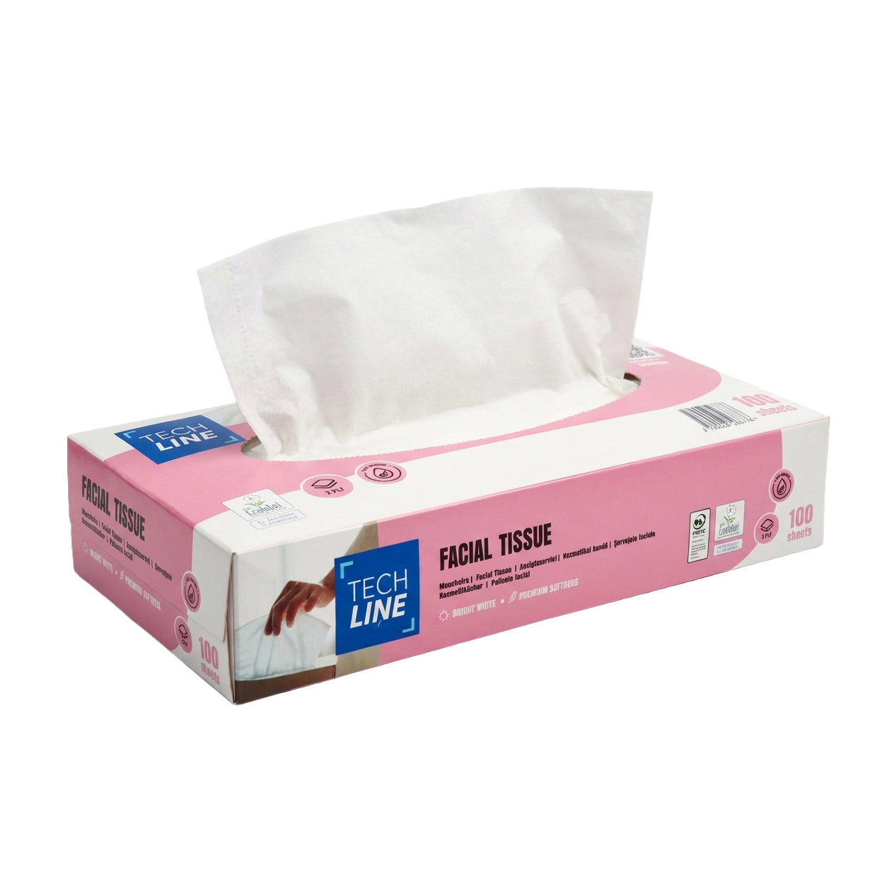 Ansigtsserviet Techline 2-lag 20.2x20.5cm Nyfiber Hvid,40 pk x 100 stk x 100 stk/krt