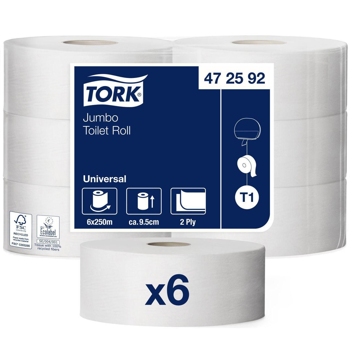 Toiletpapir Tork Jumbo Midi 2-lag 250m,6 rl/krt