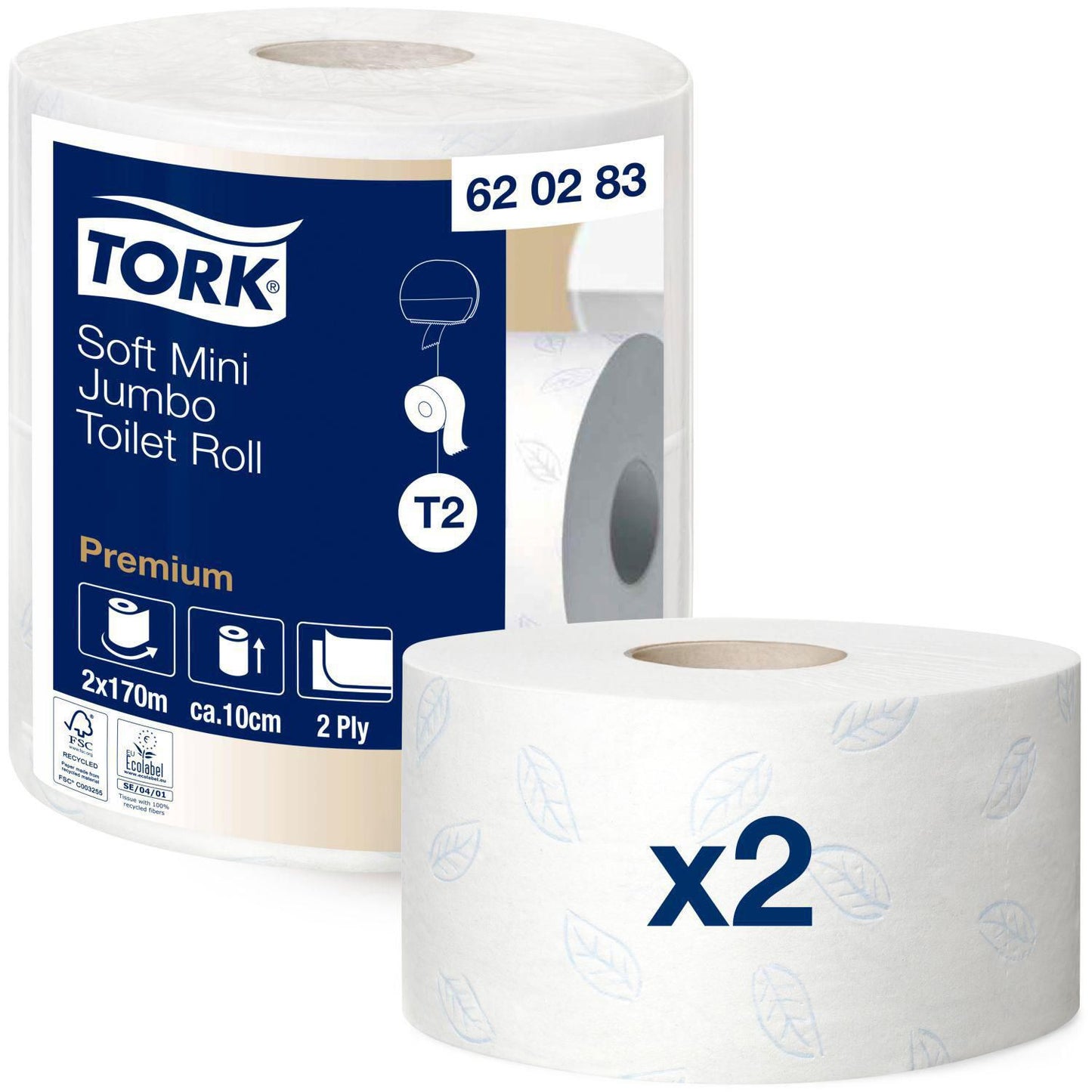 Toiletpapir Tork Premium Jumbo Mini T2 2-lag 170m,2 rl/krt