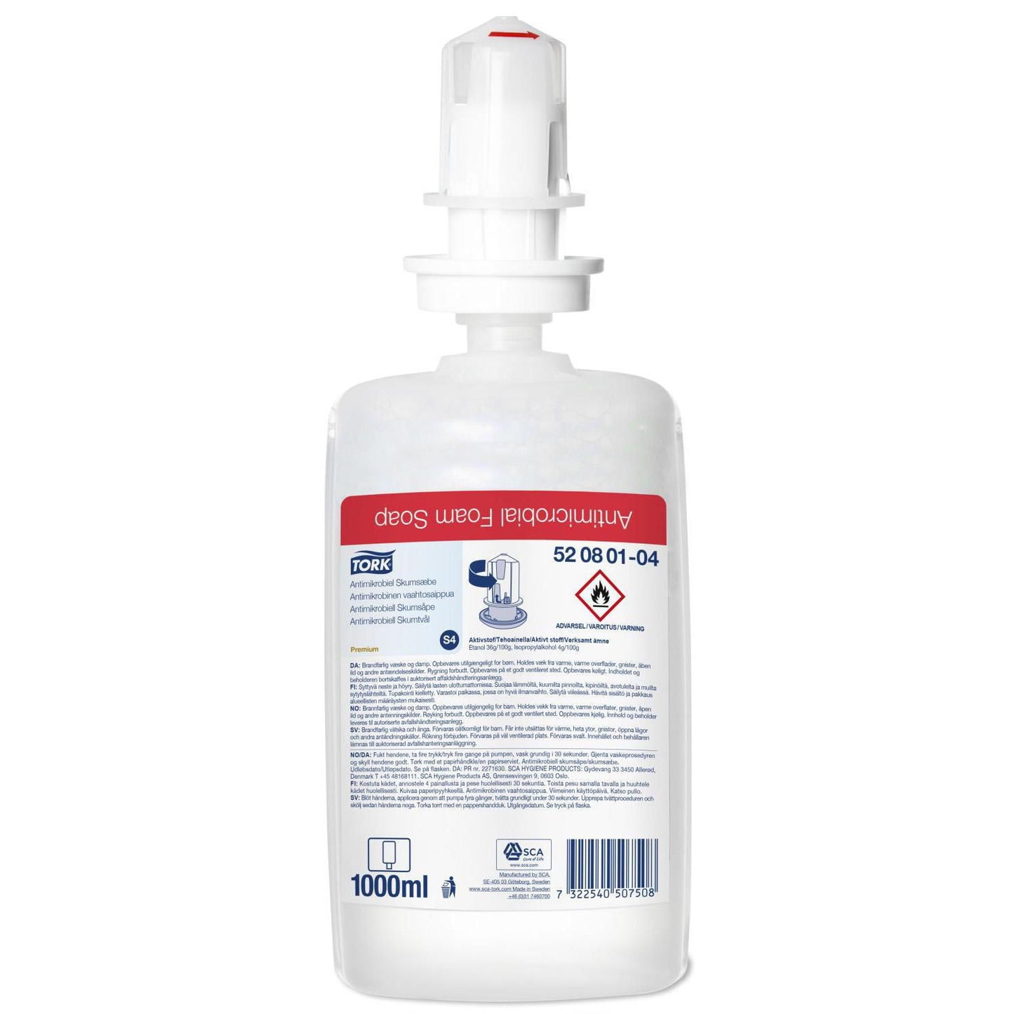 Skumsæbe Tork Antimikrobiel 1000ml med Ethanol/Alkohol uden Parfume til S4 disp,1 ltr/fl