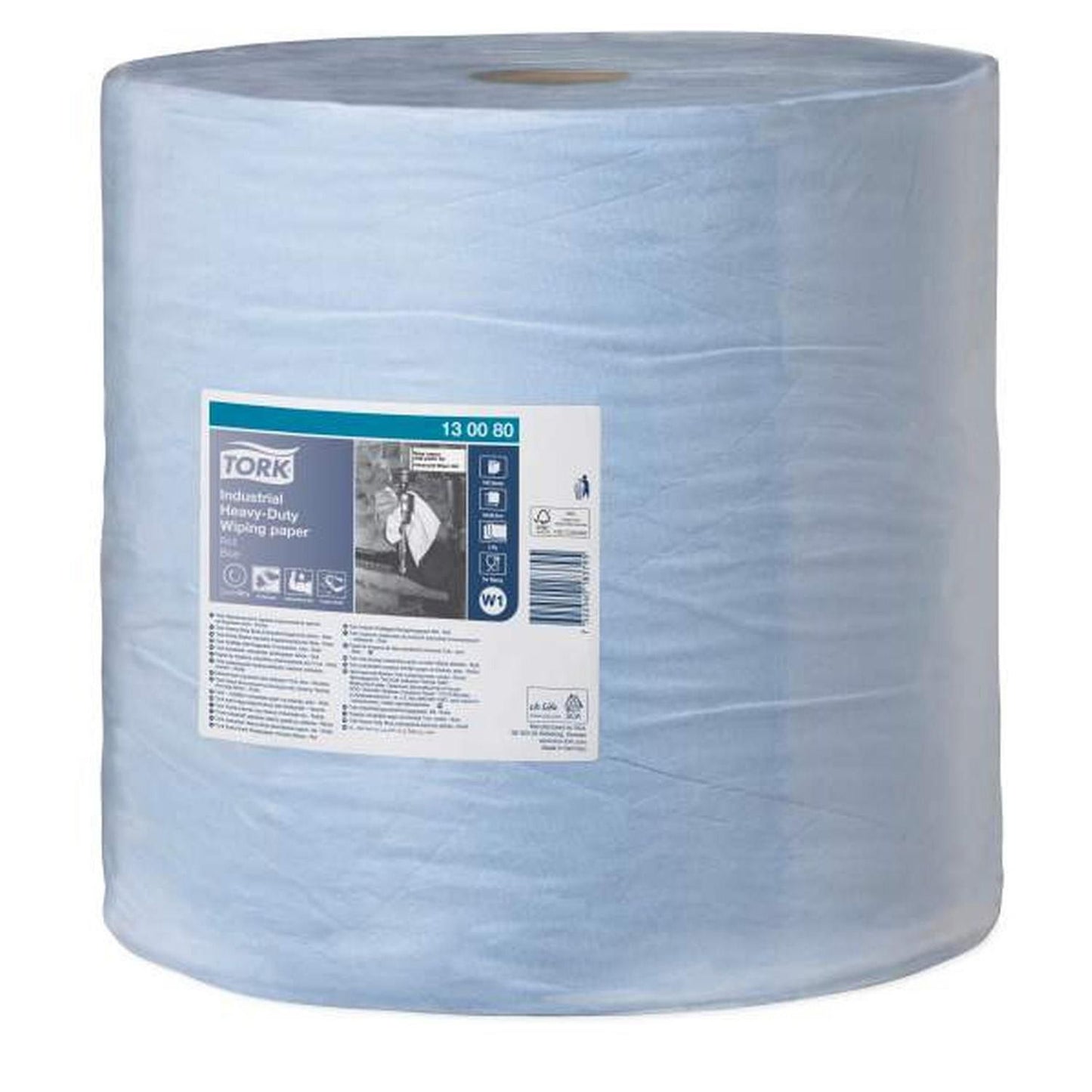 Aftørringsrulle Industri Tork W1 3-lag Ø39cm B36.9cmL255m Nyfiber Blå,255 m/krt