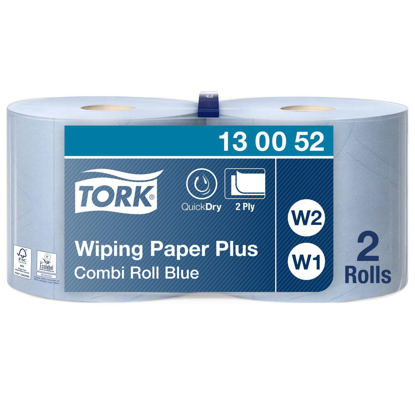 Aftørringsrulle Industri Tork Plus W1/W2 2-lag Ø26.2cm B23.5cmxL255m Mix Blå,2 x 1 rl/krt