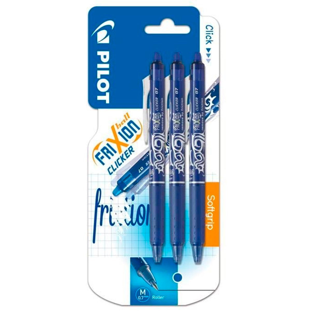 Pilot FriXion Clicker ballpen 0,7mm blå 3stk