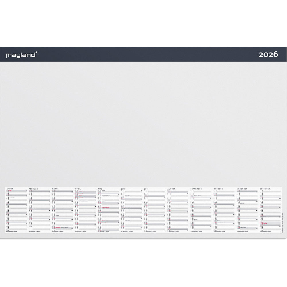 Mayland 2026 26137000 skriveunderlag m/årskalender 40x60cm hvid