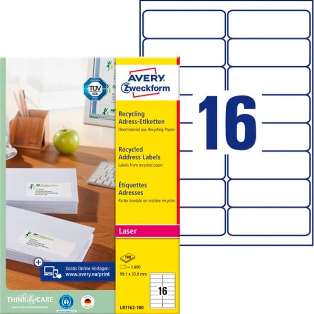 Avery adresse etiketter genbrugspapir 99,1x33,9mm råhvid