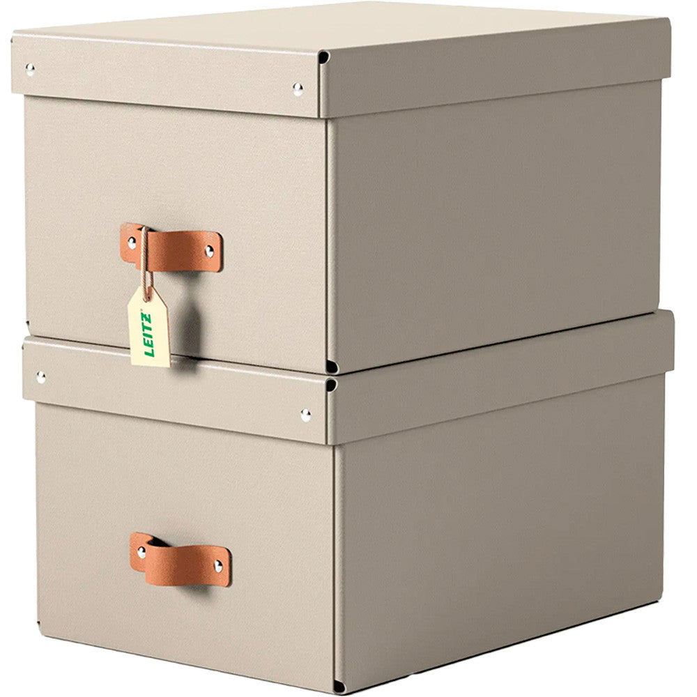 Leitz Puro opbevaringsboks m/låg 17L medium beige 2stk