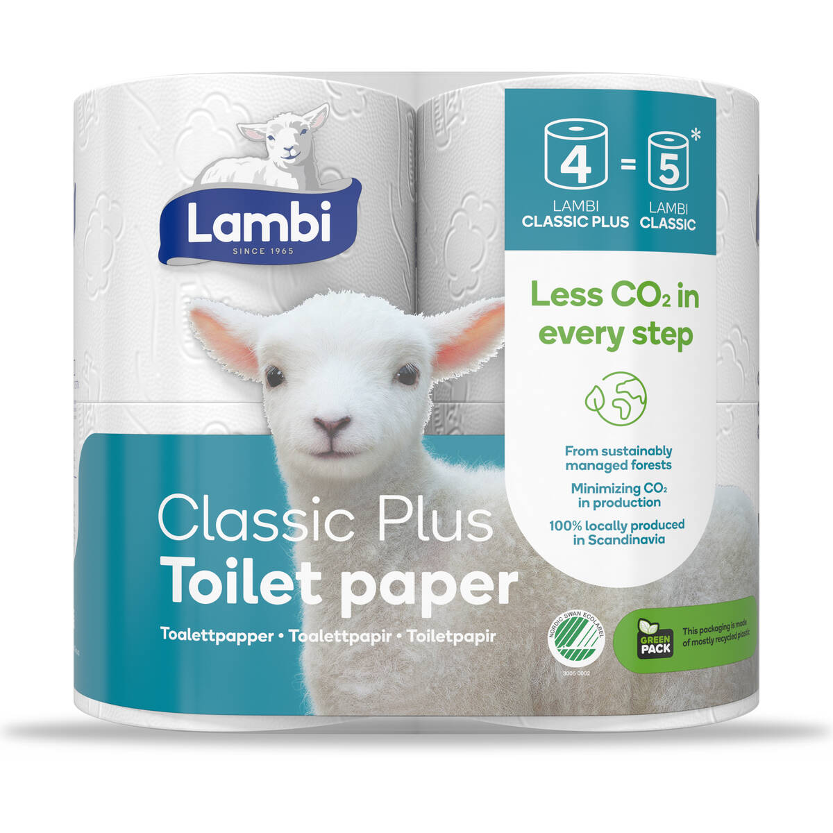 Toiletpapir Lambi Classic Plus 3-lag L25.5m Hvid,7 pk x 4 rl/sæk