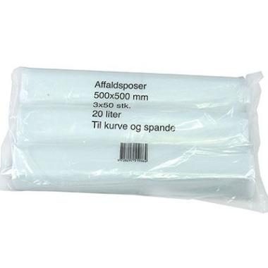 Spandepose 20ltr B500xL500mm 17my LDPE Klar Fødevaregodkendt,3 rl x 50 stk/pk