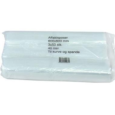 Spandepose 40ltr B600xL600mm 17my LDPE Klar Fødevaregodkendt,3 rl x 50 stk/pk