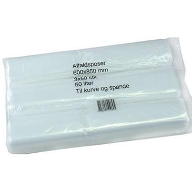 Spandepose 50ltr B600xL850mm 17my LDPE Klar Fødevaregodkendt,3 rl x 50 stk/pk