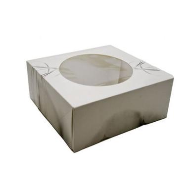 Kageæske hængslet låg S-Line L190xB190xH80mm pap med rude i PLA hvid/grå,100 stk/krt