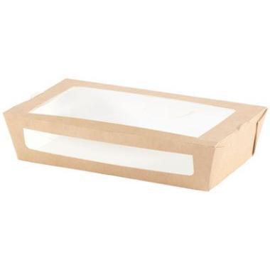 Bakke 200x120x45 mm 900 ml med Låg/Vindue FSC-mærket Karton/PLA Brun,250 stk/krt