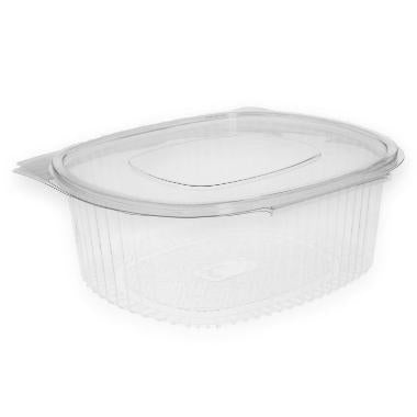 Plastbæger Verive 1500 ml oval hængslet låg 208x182x76 mm RPET Klar,6 ps x 50 stk/krt